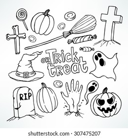 Halloween set. Set with cute holiday symbols. hand-drawn illustration