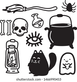 Halloween Set Cute Kawaii Illustrations
Black Outlines perfect vector clipart for all kinds of uses
stickers pod illustrations etc,
