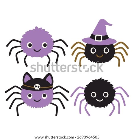 halloween set of cute spider characters, flat style