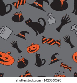 Halloween set and demon cat  Seamless Halloween Background vectors