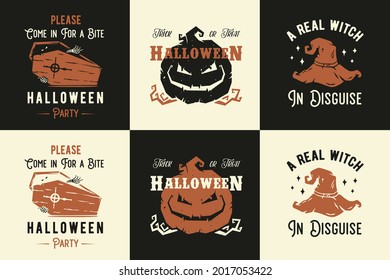 Halloween set of designs for spooky mystery holiday. Fear elements for halloween night. Evil horror of graphic design for witchcraft of happy halloween