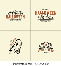 Halloween set of designs for spooky mystery holiday. Fear eye, maggot, spirit for halloween night. Evil horror of graphic design for witchcraft of happy halloween