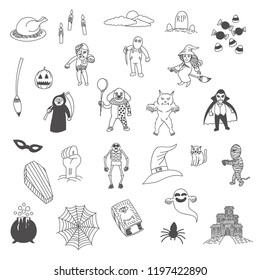 Halloween set doodle, drawing, cartoon