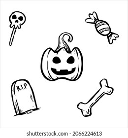 halloween set doodle hand drawn