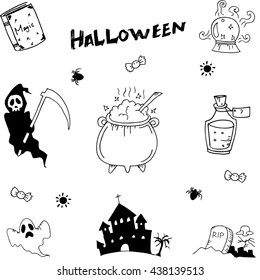 Halloween set doodle vector illustration on white backgrounds