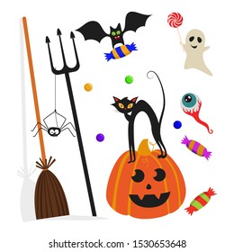 Halloween set of elements. Holiday card.