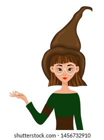 Halloween set of female characters. Girl in hat with a drug in her hands. Vector illustration