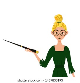 Halloween set of female characters. Girl with Magic wand in her hands. Vector illustration