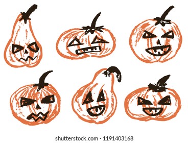 Halloween. A set of festive pumpkins. Vector illustration. Collection of funny faces. Autumn holiday