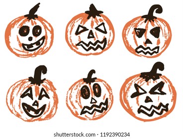 Halloween. A set of festive pumpkins. Vector illustration. A collection of funny faces. Autumn holidays