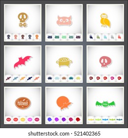 Halloween. A set of flat stickers with shadow on white background