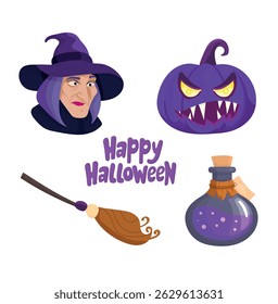 Halloween set. Flat vector, clipart illustration isolated on white background.