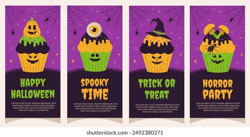 Halloween. Set of Halloween flyers, posters, party invitations. Template for greeting cards, background, cover, sale banner, flyer, advertising, web, social media.