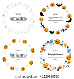 Halloween set of frames for your text with traditional attributes. Cartoon style. Vector illustration