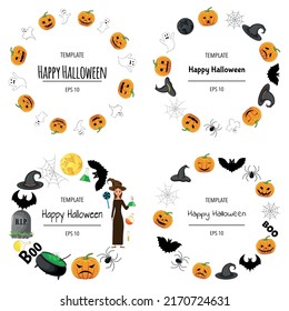 Halloween set of frames for your text with traditional attributes. Cartoon style. Vector illustration