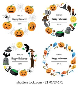 Halloween set of frames for your text with traditional attributes. Cartoon style. Vector illustration