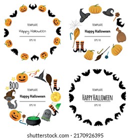 Halloween set of frames for your text with traditional attributes. Cartoon style. Vector illustration