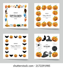 Halloween set of frames for your text with traditional attributes. Cartoon style. Vector illustration