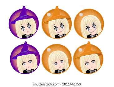 Halloween set of funny cartoon girls