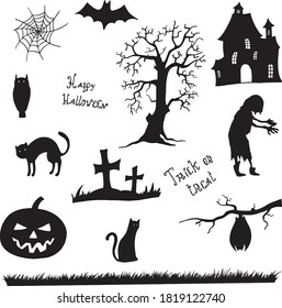 halloween set of funny objects