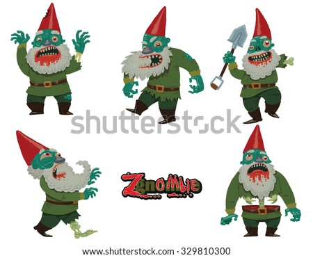 halloween set of garden gnomes which became zombies 5 characters vector