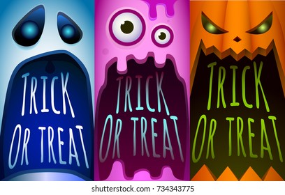 Halloween Set. Ghost, pink monster, pumpkin.