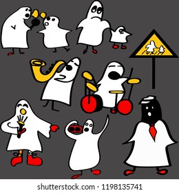 Halloween set ghost  road sign red yellow orange black white isolated on grey background