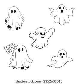 Halloween set. Ghosts set. Vector illustration