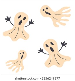 Halloween set with ghosts. Vector isolated illustrations in cartoon style 