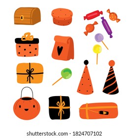 
halloween set with gift boxes and candy