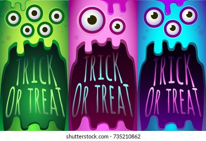 Halloween Set. Green monster, pink monster, blue monster.