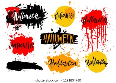 Halloween set of hand drawn backgrounds, textures, grunge dirty design elemnts. Ink splatters, brush strokes.