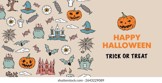 Halloween set, hand drawn illustrations	