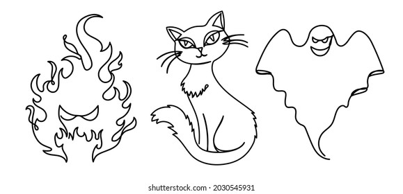 Halloween set in a hand drawn linear style. 