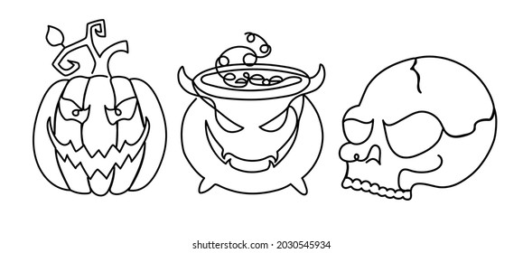 Halloween im handgezeichneten linearen Stil. 