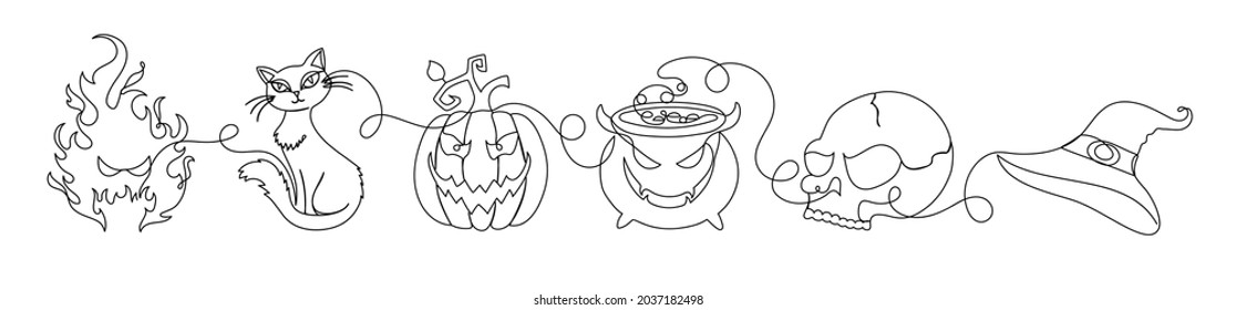 Halloween se presenta en un estilo lineal dibujado a mano. 