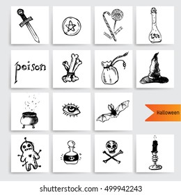 halloween set of hand drawn objects