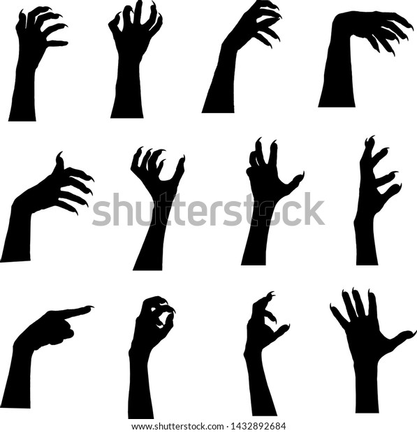 ハロウィーンの手と爪がシルエットになっています 白い背景に手とねじれた指 のベクター画像素材 ロイヤリティフリー