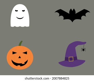 Halloween set. Hat, ghost, bat, pumpkin jack. Can be used to create Halloween designs.
