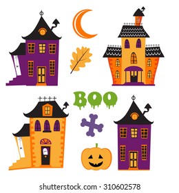 Halloween set with haunted houses. vector illustration