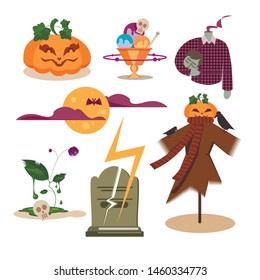 halloween set for a holiday party. Halloween collection vector. trick or treat in traditional october holiday. scary halloween set isolated. halloween and decoration concept. October holiday concept