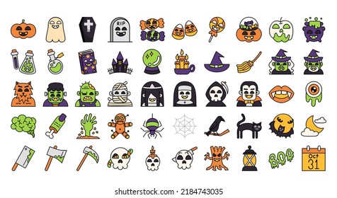 Icono de juego de Halloween y caracteres aislados en fondo blanco.