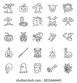 Halloween Set Icon Vector. hand drawn icon with doodle style