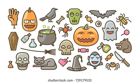 Halloween set of icons. Holiday symbol. Cartoon vector illustration