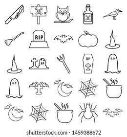 The halloween set of icons -, pumpkin, vampire's teeth, spider, voodoo doll, broom witch, tombstone