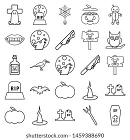 The halloween set of icons - voodoo doll, spider, pumpkin, candle, witch on a broom and moon, spider web, crescent and bat