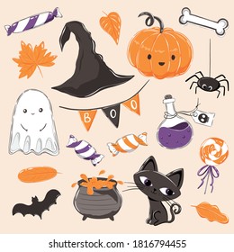 Halloween set of illustrations. Cute clipart