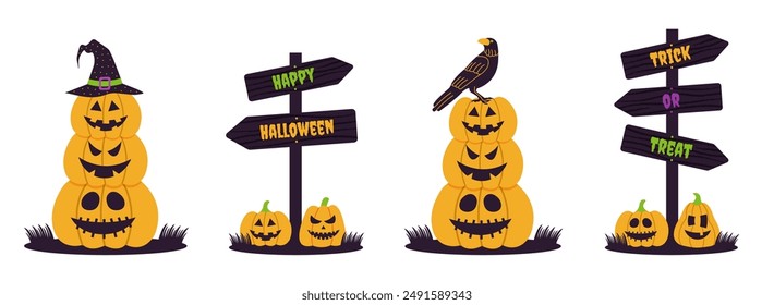 Halloween. Set of Halloween illustrations for posters, cards, invitations, banners.