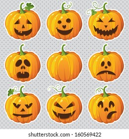 Halloween set of isolated pumpkins. Vector illustration