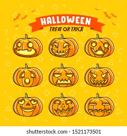 halloween set of jack o lantern character trick or treat. jack o lantern illustration halloween poster - vector